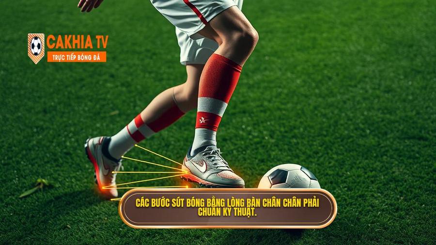 Phân tích chi tiết các bước thực hiện kỹ thuật sút bóng bằng lòng bàn chân phải